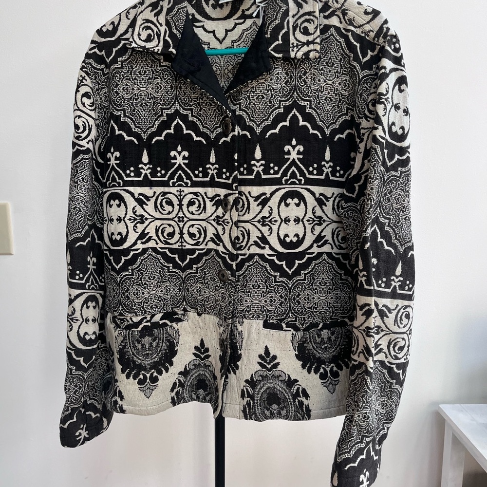 Chico's Black and Cream Ornate Jacket